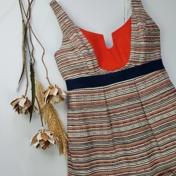 MILLY  Tan Blue Orange Picked Cotten Linen Dress 2 - Picture 15 of 15